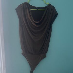 Express Chocolate Drape Neck Bodysuit